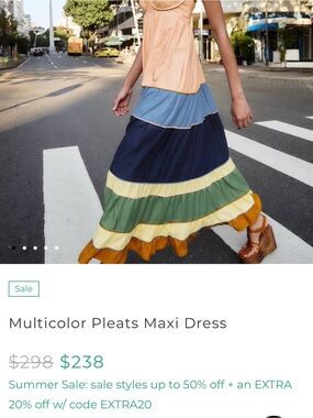 FARM Rio Peach, Navy, Blue & Green Tiered Maxi Dress